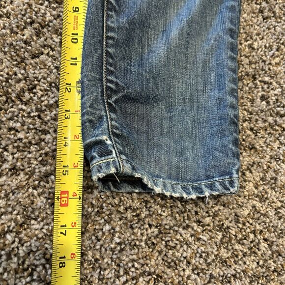 Levi’s Capital Long Shorts 26 Blue Denim Frayed Waist Below Knee Skinny - Picture 7 of 13